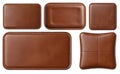 Collection of brown leather patches with rounded corners isolated on transparent background. Royalty Free Stock Photo