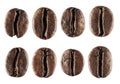 Collection of brown roasted coffee bean isolated on white background. Super macro in huge definition Royalty Free Stock Photo