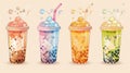 - Collection of bubble milk tea cups, Yummy drinks, coffees, and soft drinks with doodle style banner and sale poster. - Royalty Free Stock Photo