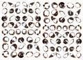 Collection of burnt holes in a piece of paper isolated on white