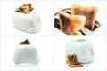 Collection of Burnt Toast in Toaster on white.