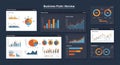 A collection of business analytics charts and graphs on a dark blue background. The Royalty Free Stock Photo