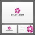 Collection business card pink twist leaves round shape ornament realistic vector illustration Royalty Free Stock Photo