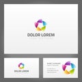 Collection business card realistic template multicolored rotation leaves geometric shape vector