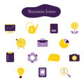 Collection of business icons of yellow and purple colors