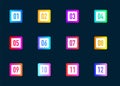 Collection buttons bullet point triangle square flags isolated on dark blue background. Colorful gradient elements