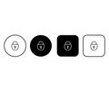 Collection of buttons with security icons in a flat line style. Ideal for login screens, authentication, web interfaces, and data