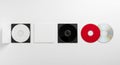 Collection of C Ds and Cases on White Background compact disc digital versatile disc Royalty Free Stock Photo