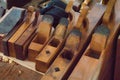 A collection of a cabinet makers planes. Royalty Free Stock Photo