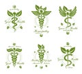 Collection of Caduceus logotypes composed with poisonous snakes