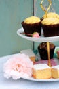 Collection of cakes on vintage cake stand Royalty Free Stock Photo