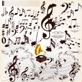 Collection of calligraphic and grunge music elements staves and Royalty Free Stock Photo