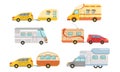 Collection of Camper or Commercial Trailers, Car with Trailer, Trailering, Camping, Outdoor Adventures Vector Royalty Free Stock Photo