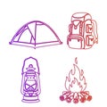 A collection of camping-themed neon line illustrations Royalty Free Stock Photo