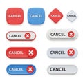Collection of Cancel Buttons in Various Shapes and Colors on White Background close exit Royalty Free Stock Photo