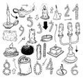 collection of candles, candles icons, drawn vector illustration
