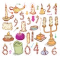 collection of candles, candles icons, drawn vector illustration