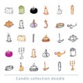 collection of candles, candles icons, drawn vector illustration.
