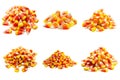 A collection of candy corn piles on a white background Royalty Free Stock Photo