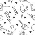 Collection candy on white background doodles