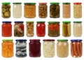 Collection of vegetables in glass jars Royalty Free Stock Photo