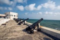 A collection of cannons in cape coast castle Ghana Royalty Free Stock Photo