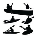 Collection of canoe kayaking silhouette vector illustration