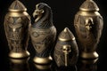 Collection of canopic jars from ancient Egypt.