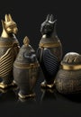 Collection of canopic jars from ancient Egypt.