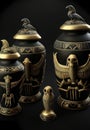 Collection of canopic jars from ancient Egypt.