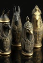 Collection of canopic jars from ancient Egypt.