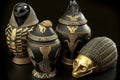 Collection of canopic jars from ancient Egypt.