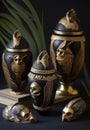 Collection of canopic jars from ancient Egypt.