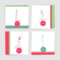 Collection of card with stylized silhouettes of dancing women in