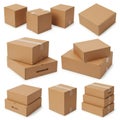 Collection of cardboard boxes isolated on white background Royalty Free Stock Photo