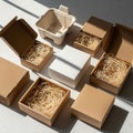 A collection of cardboard boxes and a molded pulp tray are a Royalty Free Stock Photo