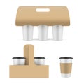 Collection cardboard coffee cup holders vector illustration package carrying takeaway hot beverages