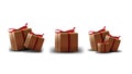 A collection of cardboard gift boxes with red ribbon isolated on a white background Royalty Free Stock Photo