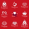 Collection of cardiology medical care vector emblems can be used