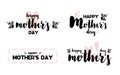 Collection Cards with lettering happy mothers day. Vector illustration in scandinavian style with decorative framing isolated on w