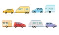 Collection of Cars with Trailers, Trailering, Camping, Outdoor Adventures Vector Illustration Royalty Free Stock Photo