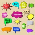 Set of Cartoon, Comic Speech Bubbles. Colored Dialog Clouds with Halftone Dot in Pop Art Style. Vector Illustration for