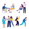 Collection of cartoon employee having discussion team together in office many character co working in casual. Vector