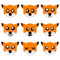 Collection of Cartoon Fox Faces isolated on white background. Different Emotions, Expressions. Vector Illustation. Royalty Free Stock Photo