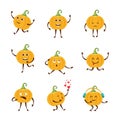 Collection cartoon funny pumpkin different emotions.