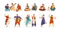 Collection of cartoon indian street artists vector flat illustration. Set of smiling people musicians and dancers Royalty Free Stock Photo