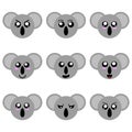 Collection of Cartoon Koala Faces isolated on white background. Different Emotions, Expressions. Vector Illustation. Royalty Free Stock Photo