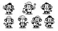 Set of Cartoon Monkeys in Various Poses and Attire Royalty Free Stock Photo