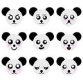 Collection of Cartoon Panda Faces isolated on white background. Different Emotions, Expressions. Vector Illustation. Royalty Free Stock Photo