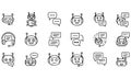 Collection of cartoon robots with speech bubbles in minimalist black and white style Royalty Free Stock Photo